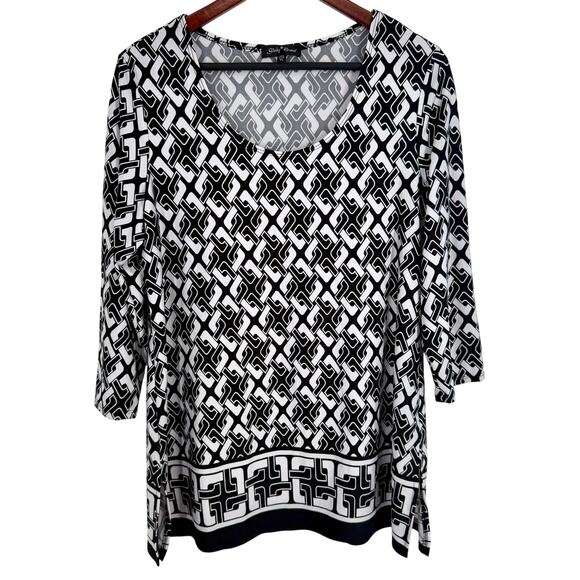 Slinky Brand PL Petite Large Black White Stretchy Blouse Shirt Top Wearable Art - Picture 1 of 7